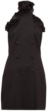Ruffled Leopard-jacquard Wool-blend Mini Dress - Womens - Black