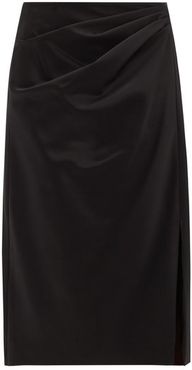 Pleated-side Satin Pencil Skirt - Womens - Black