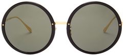 Kew Oversized Round Acetate Sunglasses - Womens - Black Gold