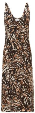 Bust-cup Marbled Animal-print Silk Slip Dress - Womens - Brown Print