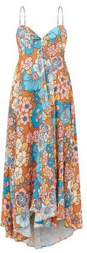 Mila Bow-back Floral-print Twill Dress - Womens - Blue Print