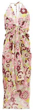 Jennifer Gathered Floral-print Cotton Dress - Womens - Pink Print