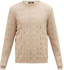 Cutout Logo-tab Cotton Sweater - Mens - Beige