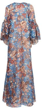 Gallie Floral-print Silk Maxi Dress - Womens - Blue Multi