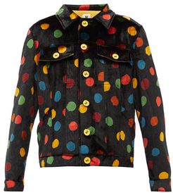 Polka-dot Upcycled-velvet Shirt Jacket - Womens - Black Multi