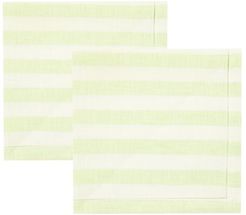 Set Of Two Striped Eyelet Linen Napkins - Green