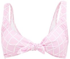 Lurin Tie-front Diamond-print Bikini Top - Womens - Light Pink