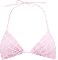 Dinzey Fishnet-print Self-tie Bikini Top - Womens - Light Pink