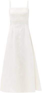 Freya Square-neck Cloqué Midi Dress - Womens - Ivory