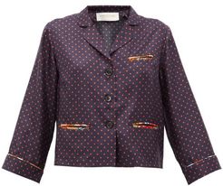 Marine Polka-dot Silk-twill Blouse - Womens - Navy Multi