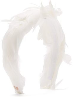 Kelly Feather-embellished Satin Headband - Womens - White