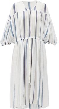 Monaco Balloon-sleeve Striped Cotton Dress - Womens - White Stripe