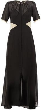 Lili Satin-trimmed Silk-georgette Dress - Womens - Black Beige