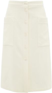 Button-through A-line Wool-blend Midi Skirt - Womens - Ivory