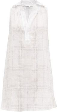 Checked Linen-blend Nightdress - Womens - White Print