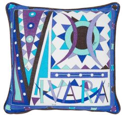 Vivara-print Cotton-terry Cushion - Womens - Blue Multi