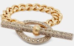 18kt Gold & Diamond Pavé T-bar Ring - Womens - Silver Gold
