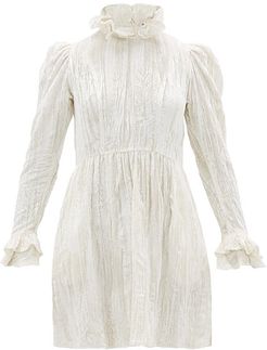 Crystal-button Ruffled Cotton-velvet Mini Dress - Womens - Ivory