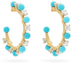 Diamond, Turquoise & 18kt Gold Hoop Earrings - Womens - Yellow Gold