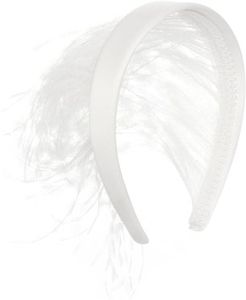 Feather-trimmed Satin Headband - Womens - White