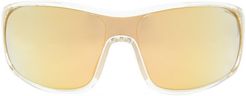 Mirrored-lens Logo-stripe Acetate Cycle Sunglasses - Mens - Yellow