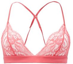Camellia Chantilly-lace And Charmeuse Triangle Bra - Womens - Pink