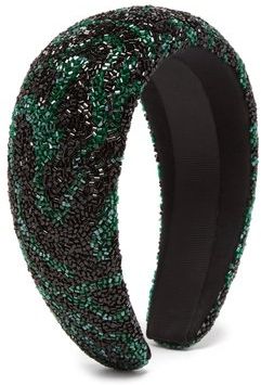 Zebra-patterned Beaded Padded Headband - Womens - Green Multi