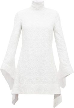 Sequinned Bell-sleeved Roll-neck Mini Dress - Womens - White