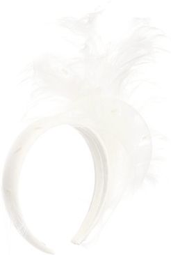 Feather And Sinamay-trim Satin Headband - Womens - Ivory