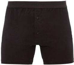 Buttoned Superfine-cotton Boxer Briefs - Mens - Black