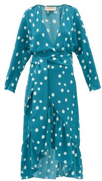 Polka-dot Silk-crepe Midi Dress - Womens - Blue Print
