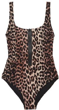 Zipped Low-back Leopard-print Swimsuit - Womens - Leopard