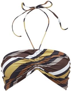 Ruched-front Striped Recycled-technical Bikini Top - Womens - Blue Multi