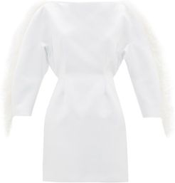 Feather-trimmed Duchess-satin Mini Dress - Womens - White