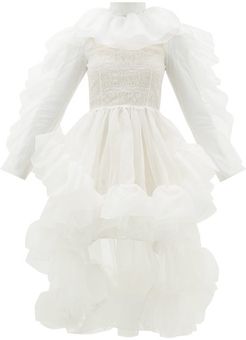 Ruffled Dip-hem Silk-organza Dress - Womens - White