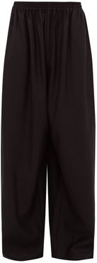 Elasticated Wool-blend Jacquard Wide-leg Trousers - Womens - Black