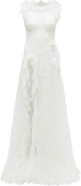 Rosette Ruffled Chantilly-lace Gown - Womens - White
