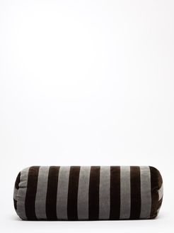 Striped Cotton-velvet Bolster Cushion - Grey Multi