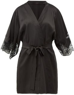 Lace-insert Silk-blend Robe - Womens - Black