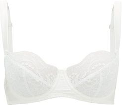 Signature Lace-trimmed Silk-blend Balconette Bra - Womens - White