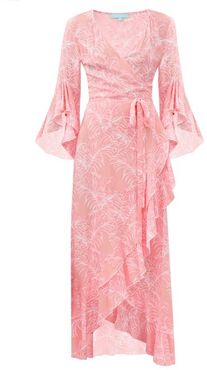 Cheryl Ruffled Leaf-print Maxi Wrap Dress - Womens - Pink Print