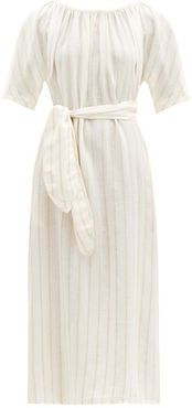 Aliz Striped Belted Linen-blend Midi Dress - Womens - Cream Stripe