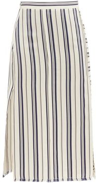 Scrimshaw Striped Side-slit Satin Midi Skirt - Womens - White Stripe