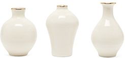 Set Of 3 Sancia Gold-rimmed Ceramic Vases - Cream