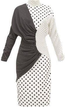 Draped Polka-dot Faille Midi Dress - Womens - Black White