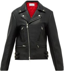 Tumbled-leather Biker Jacket - Womens - Black
