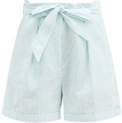 Tellin Striped Linen Shorts - Womens - Blue Stripe