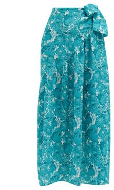 Floral-print Silk-crepe Wrap Skirt - Womens - Blue Print