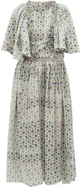 Malu Ruffled Floral-print Crepe Dress - Womens - Blue Multi