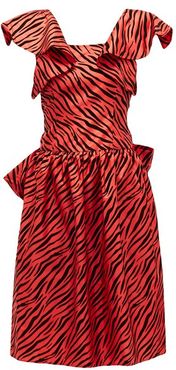 Flocked Zebra-print Satin Dress - Womens - Red